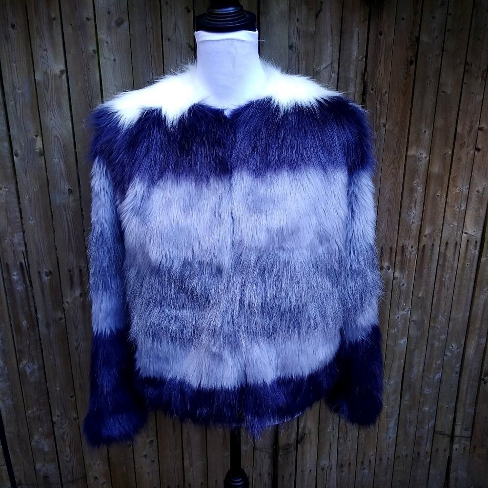 ZARA Blue Ombré faux fur Jacket M